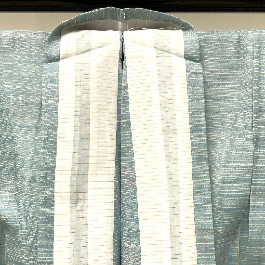 Summer pure silk tsumugi Length 163cm Sleeve length 63cm Light blue Horizontal stripes Gauze A rank Light blue 1132001023424
