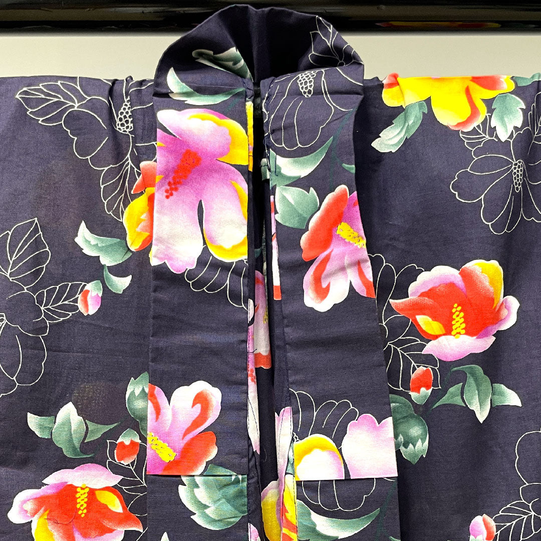 Yukata, purple, floral pattern, cotton, S rank, single layer, length 162.5cm, sleeve length 64.5cm, purple, 1118002352420