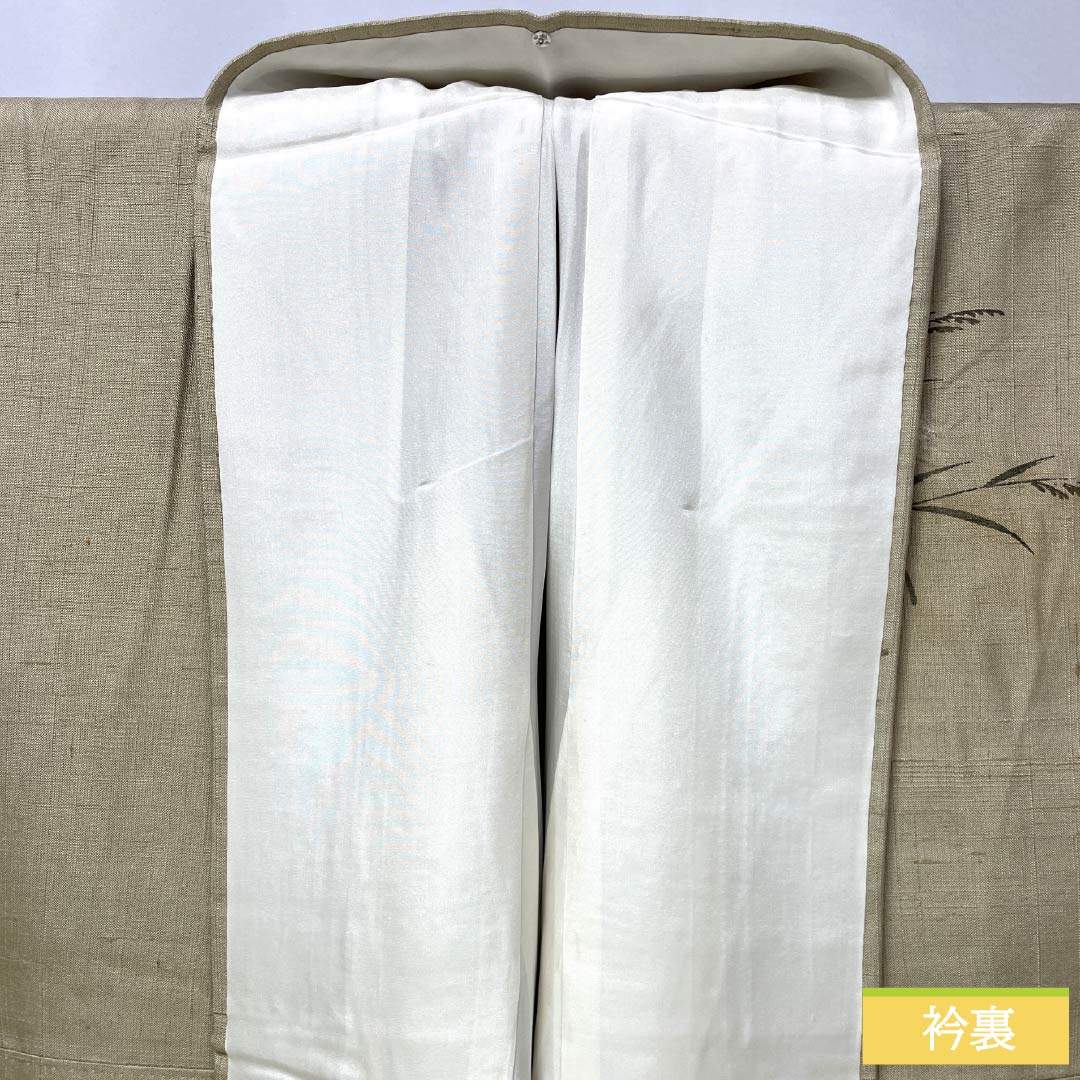 訪問着 正絹 Bランク 袷 身丈160cm 裄丈68cm 亜麻色(あまいろ) 生紬 桶絞り 乾山絞り 伝統工芸作家 吉澤与市 ベージュ系 1112007414425