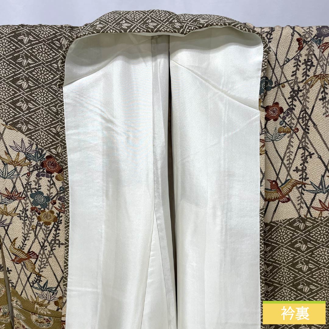 訪問着 正絹 Aランク 袷 身丈164cm 裄丈68cm 胡桃色(くるみいろ) 京紅型 吉祥文様 割付文様 古典柄 しつけ糸付き ベージュ系 1112006713425