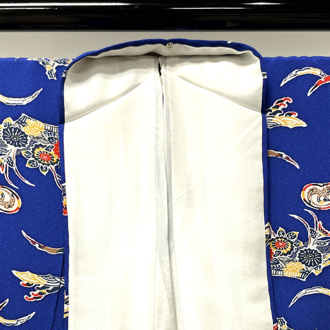 小紋 身丈170cm 裄丈67cm 袷 しつけ糸付き 未使用品 桔梗色 型染 吉祥文様 正絹 Sランク 紺系 1115003372618