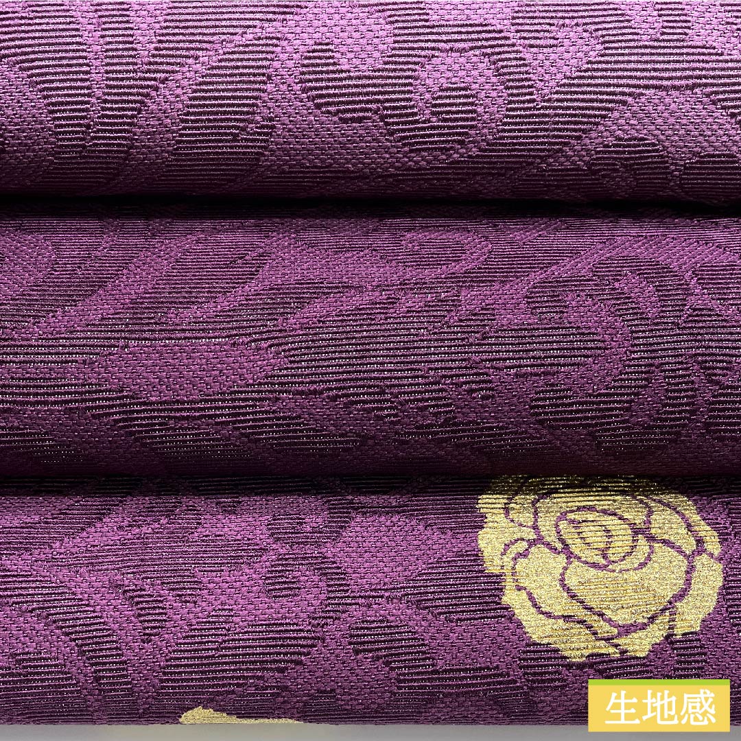 Fukuro Obi, pure silk, crimson, arabesque pattern, rose, Sanskrit characters, obi length 450cm, S rank, point pattern, semi-formal, purple, 1123011002320