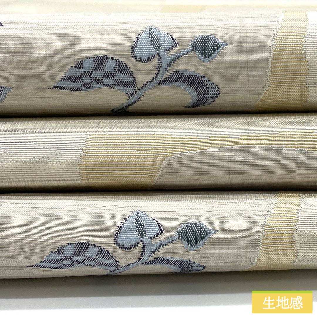 Fukuro Obi, pure silk, off-white, fish and flowers, obi length 442cm, S rank, six-pass, casual, cream-colored, 1123012522315