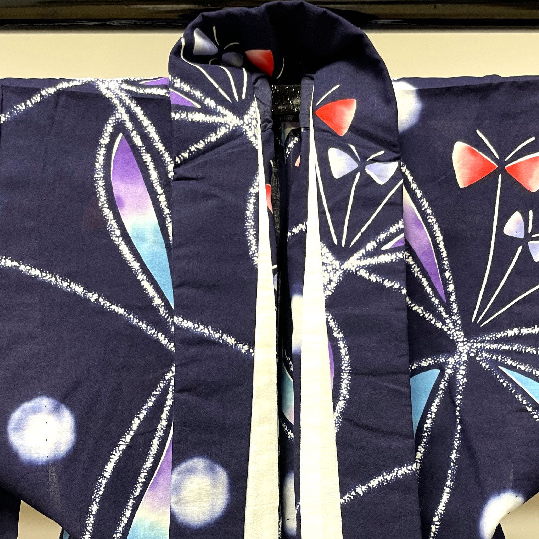 Yukata, dark blue, abstract pattern, cotton, S rank, single layer, length 162cm, sleeve length 66cm, navy blue, 1118003882418