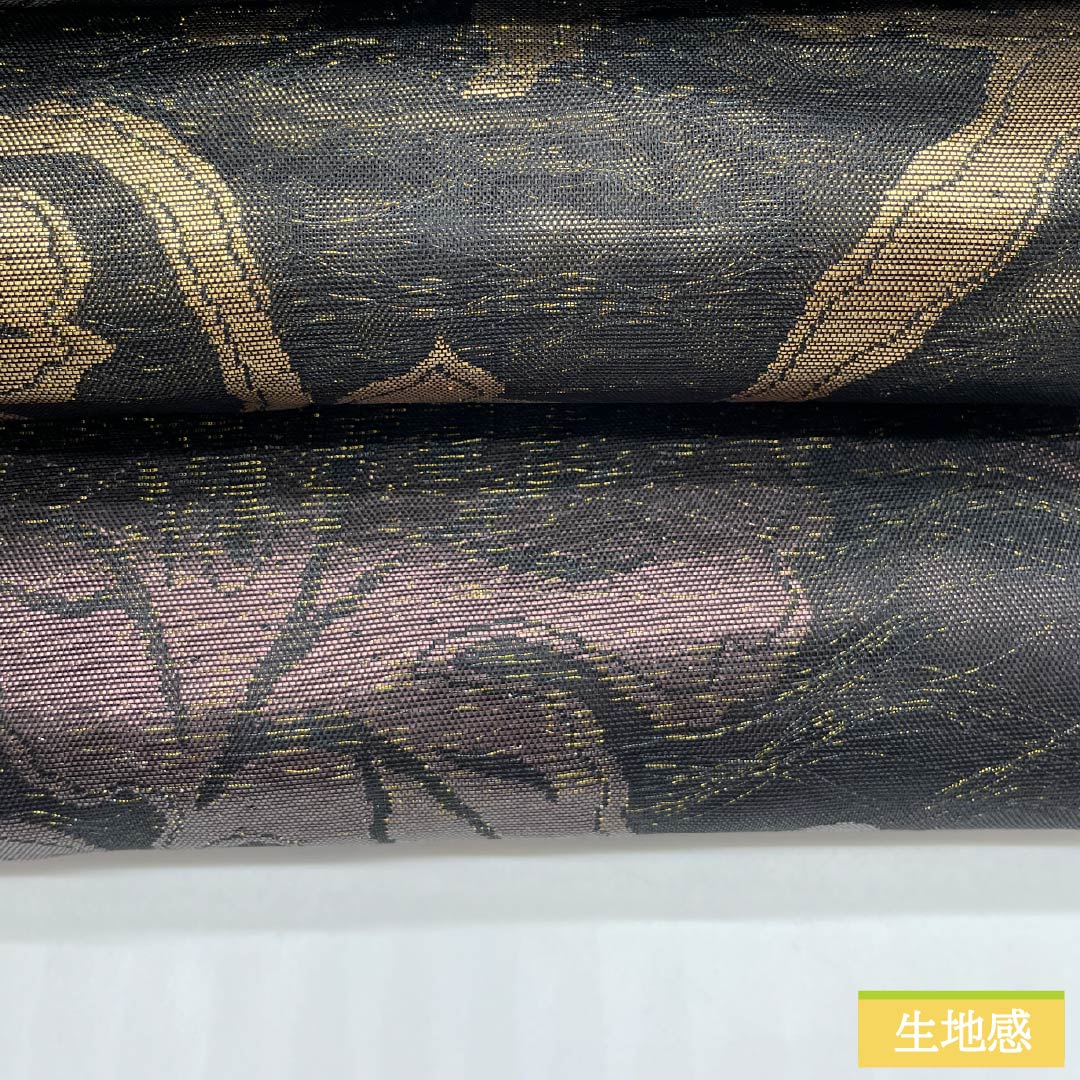 Reversible, pure silk obi with a grape arabesque and treasure motif. Length: 462cm. S rank. Full-length. Semi-formal. Black. Product number: 1123014742410