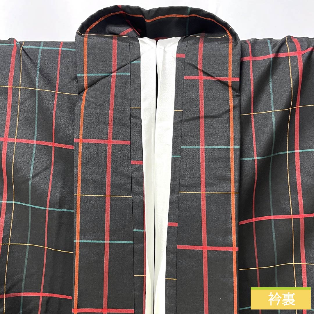 Tsumugi Silk B Rank Length 161cm Sleeve-to-sleeve 64.5cm Oshima Tsumugi Plaid Awasé Black 1116004924410