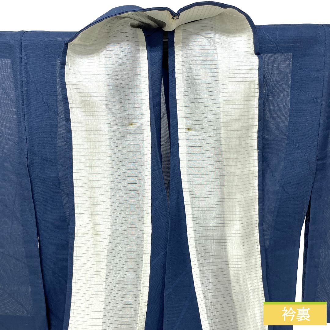 夏物 正絹 色無地 Aランク 身丈158.5cm 裄丈62cm 韓藍色(からあいいろ) 抽象模様 紗 青系 1132004383317