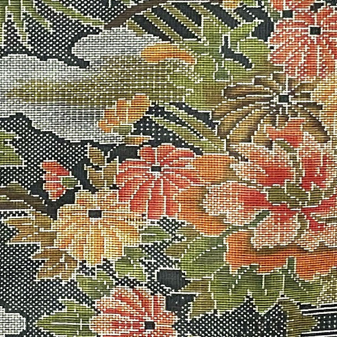 Oshima Tsumugi, Length 156.5cm, Sleeve length 64.5cm, Warp and weft ikat, Floral pattern, Pure silk, A rank, Lined, Green, 1116001853319