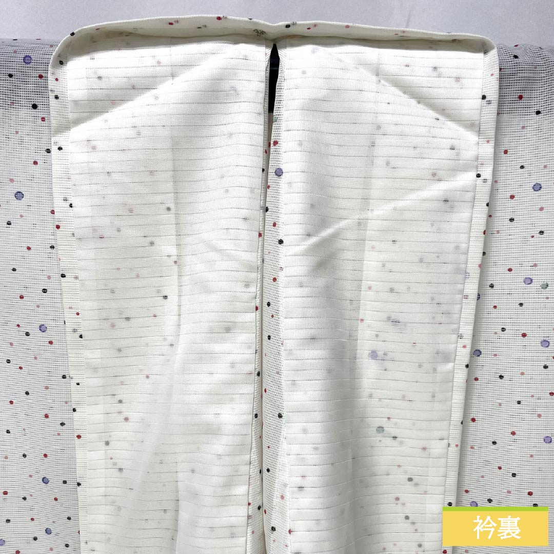Summer kimono, polyester, small pattern, length 168cm, sleeve length 66cm, dot pattern, washable kimono, silk, A rank, white, 1132002263511