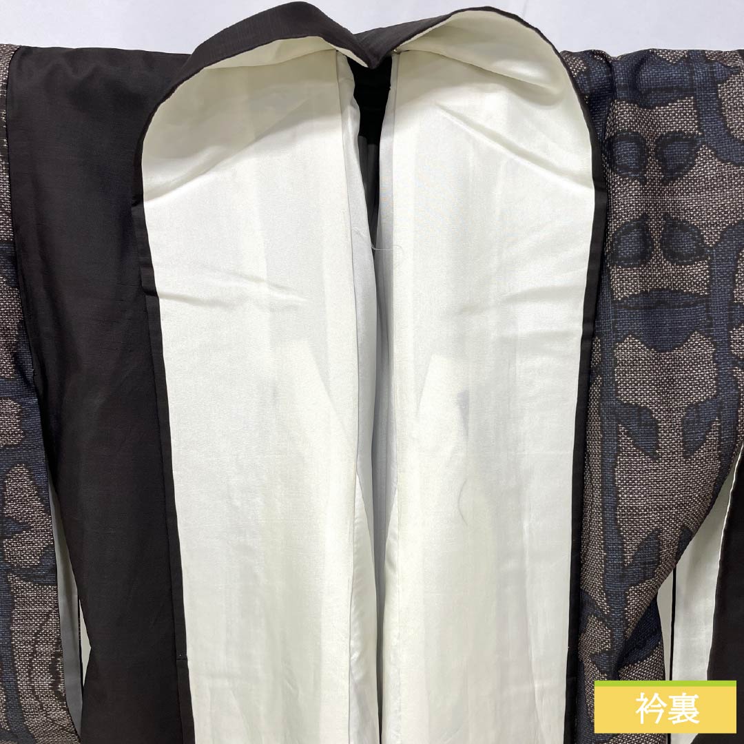 Tsumugi silk, Grade A, length 155cm, sleeve length 62.5cm, black-gray (kuronezui) color, authentic Oshima Tsumugi, Ichigen Kasuri pattern, 7 marks, lined, black, 1116004133310