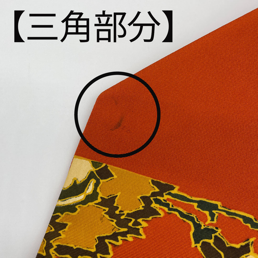 名古屋帯 塩瀬 唐花模様 染帯 帯丈378cm 正絹 Bランク 六通 カジュアル 朱系 1124001834316 名古屋仕立て