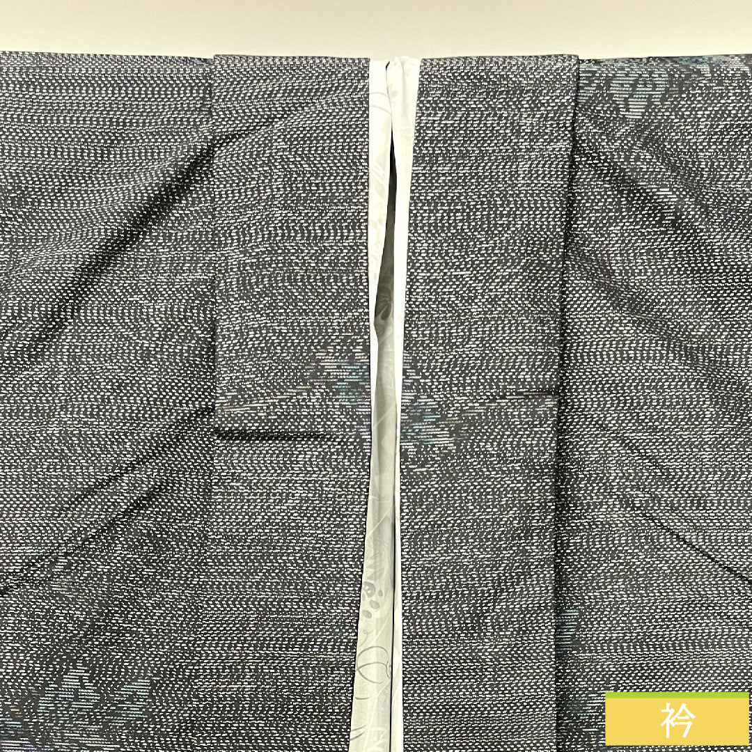 Haori, pure silk, length 84cm, sleeve length 66cm, Oshima Tsumugi, weft kasuri, floral pattern, S rank, lined, black, 1117001162910