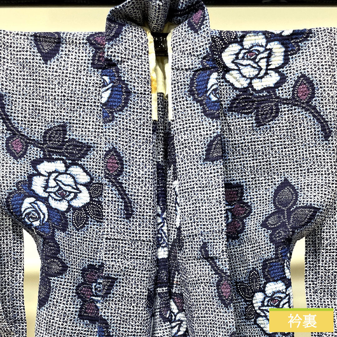 Yukata Cotton Length 155cm Sleeve length 63cm A rank Single layer Navy Deep navy Ripple Rose 1118004582318