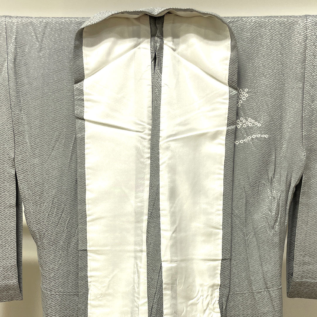 訪問着 正絹 単衣 身丈160cm 裄丈66cm 錫色 汕頭刺繡 絞り Sランク グレー系 1112003302422