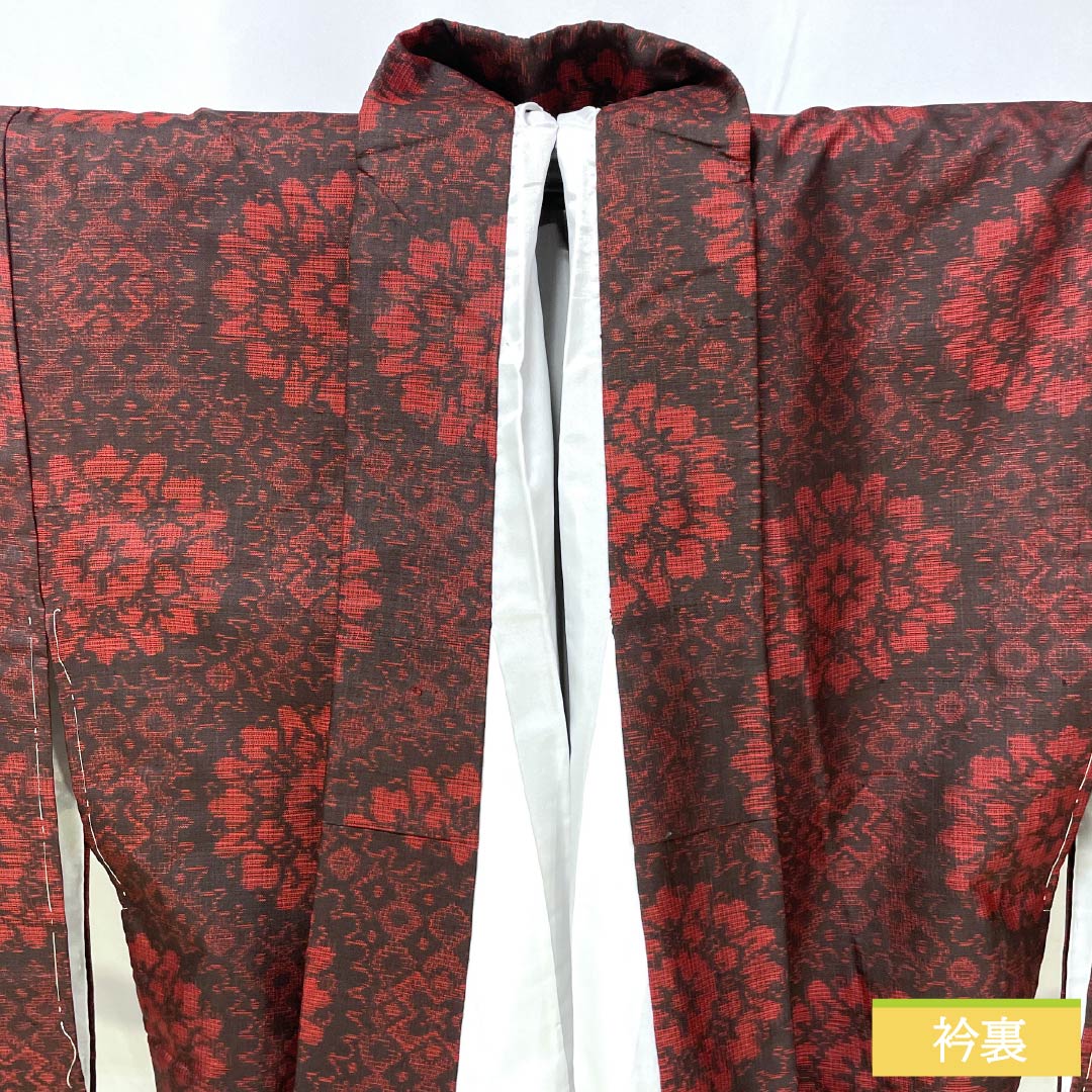 Tsumugi Silk S Rank Length 163cm (4ft 4in) Sleeve-to-sleeve 66cm (2ft 2in) Shoenji-iro (Dark reddish-brown) Murayama Oshima Pattern With basting threads Lined Red 1116004792412