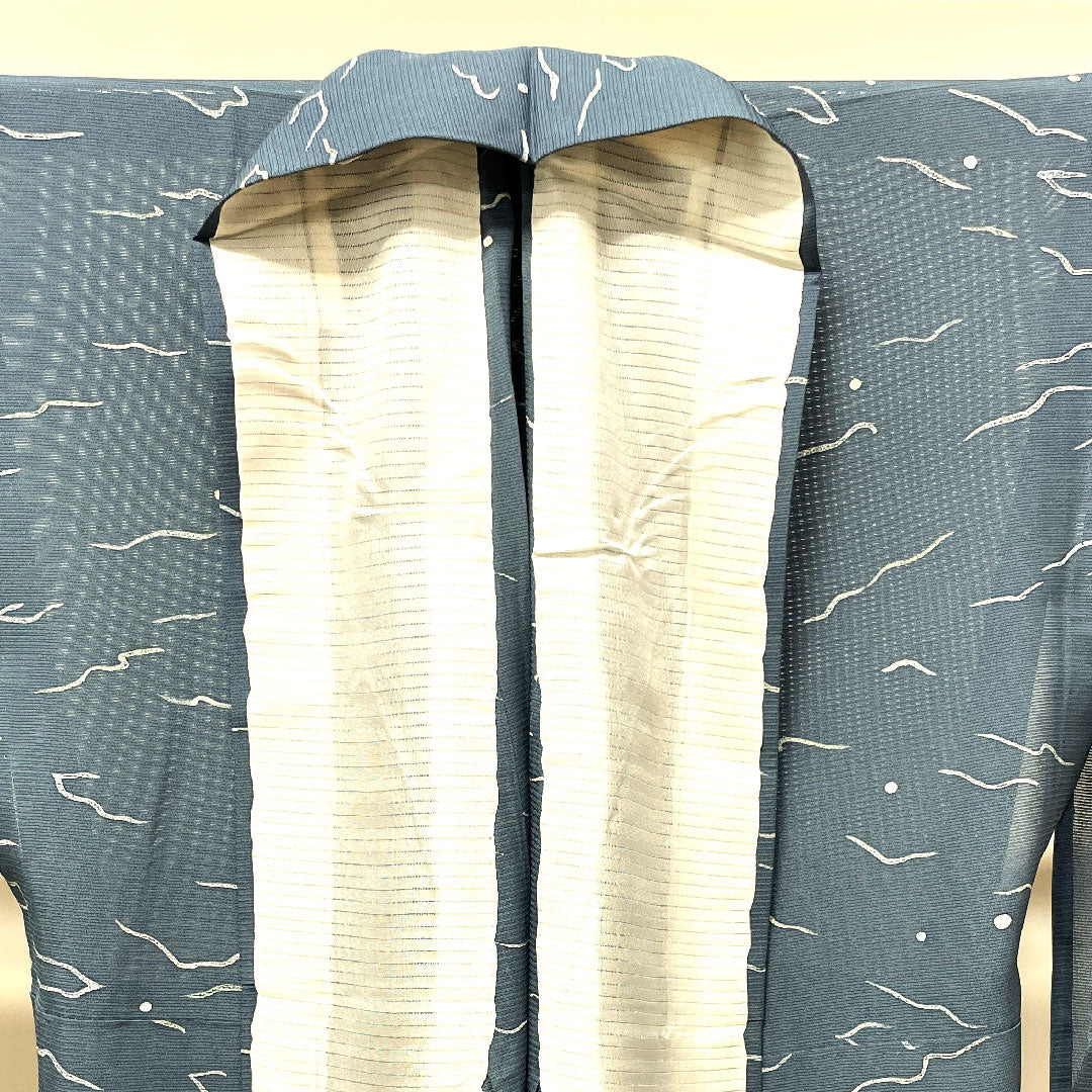 Summer pure silk komon kimono, length 161cm, sleeve length 65cm, Noshime Hanairo (flower color), geometric pattern, silk, S rank, gray 1132001572422