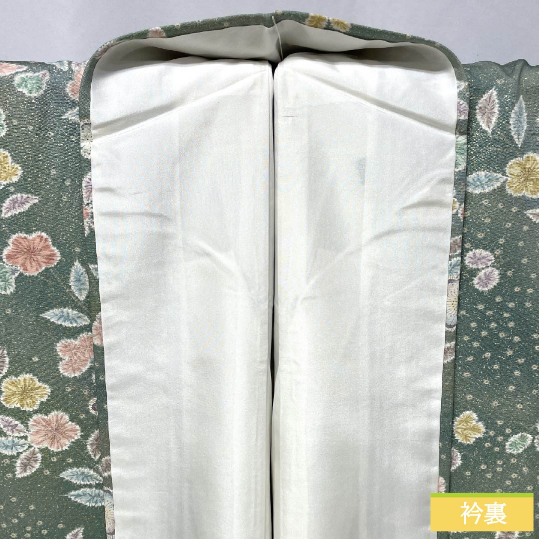 小紋 ポリエステル Sランク 身丈163.5cm 裄丈65cm 袷 裏葉色(うらはいろ) 京友禅 辻ヶ花 緑系 1115006822419