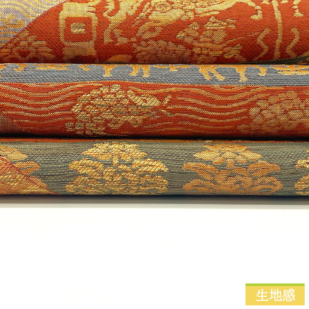 Fukuro Obi (Sash), Pure Silk, S-Rank, Auspicious Embroidery, Nishijin-ori, Length 440cm, Six-Ply, Semi-Formal, Brown, Item Number 1123016512314