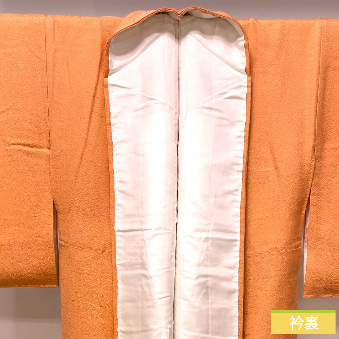 Plain color, pure silk, length 156.5cm, sleeve length 64.5cm, washed vermilion, cloud pattern, thin medium-thickness katabami, with basting thread, lined, S rank, vermilion, 1114001192316
