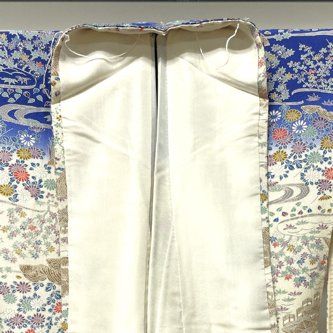 Homongi, pure silk, lined, length 158.5cm, sleeve length 65cm, milky white, Kyo-Yuzen, Chayatsuji, S rank, cream color, 1112002972315
