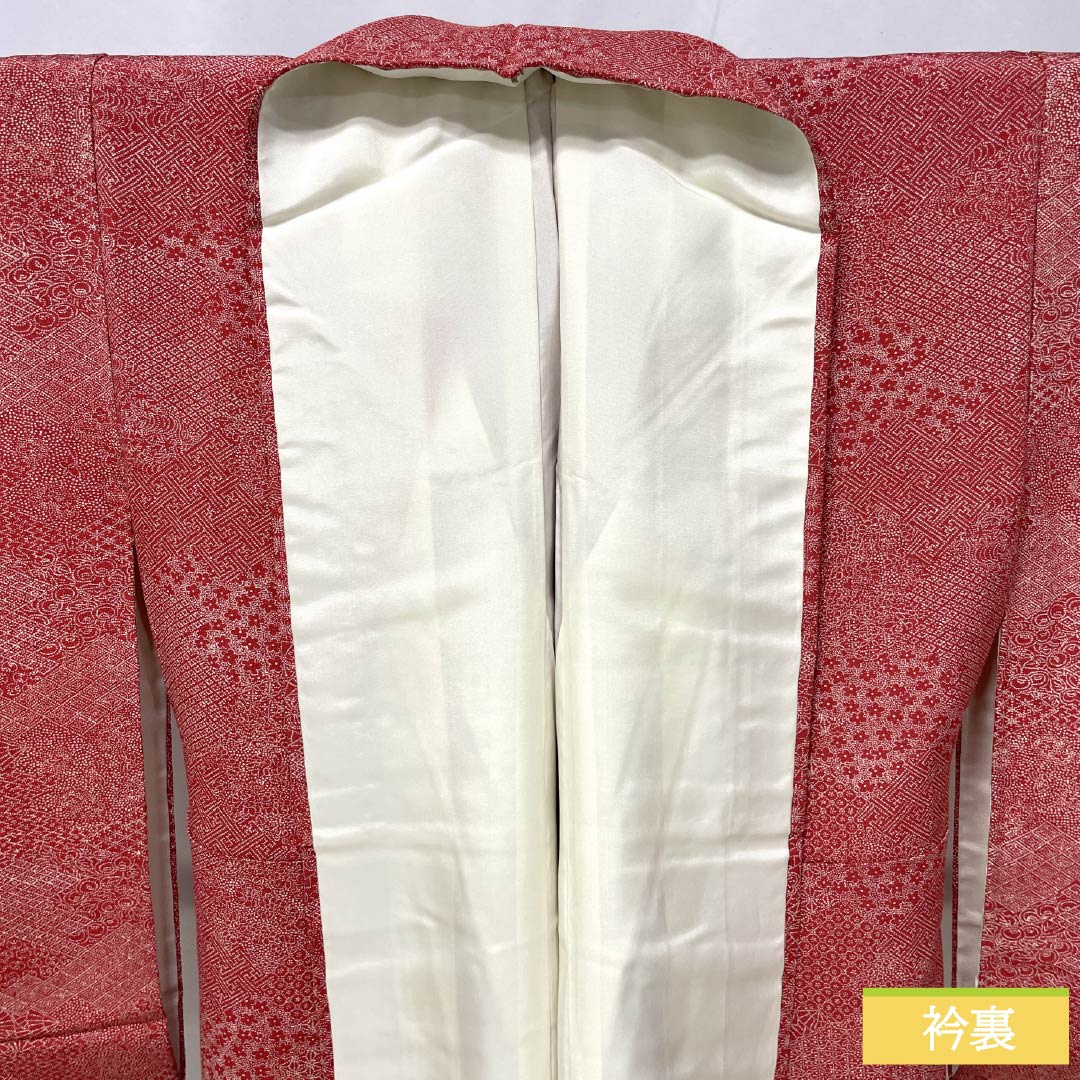 小紋 正絹 Aランク 身丈149.5cm 裄丈60cm 袷 柘榴色(ざくろいろ) 江戸小紋 裂取り 赤系 1115006943112