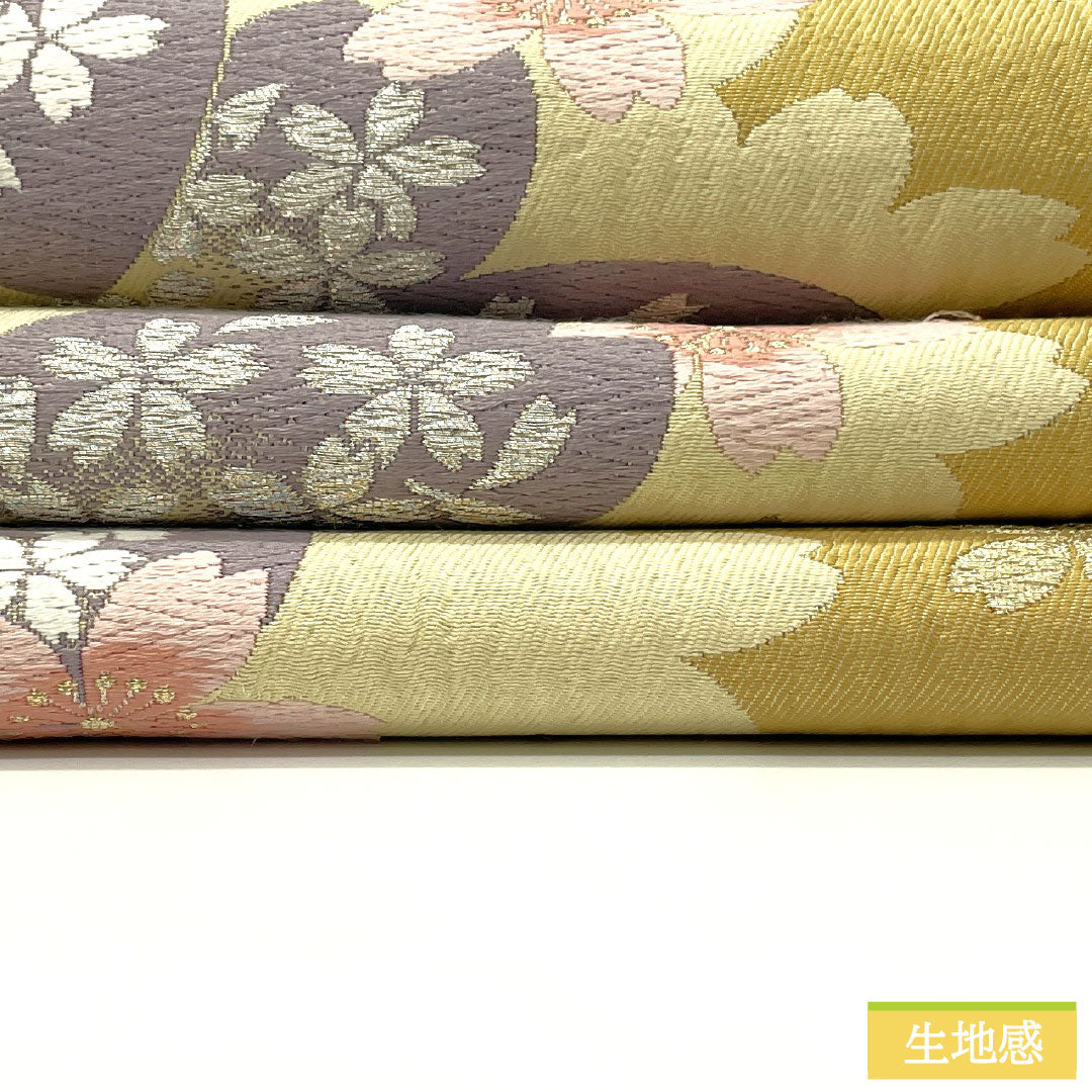 袋帯 正絹 Sランク 薄卵色(うすたまごいろ) 西陣織 振袖用 桜 帯丈434cm 六通 フォーマル クリーム系 1123016332315