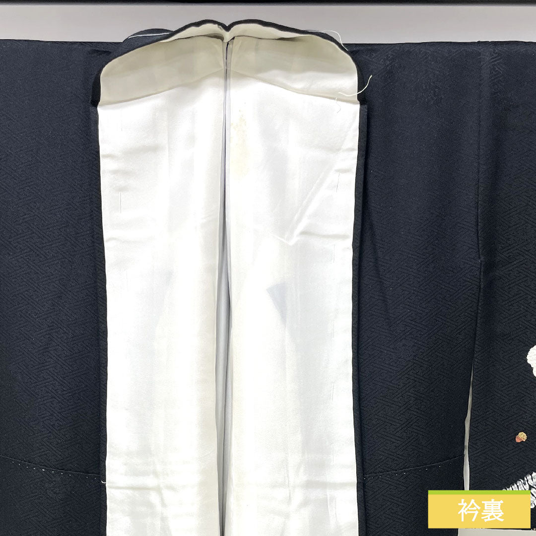 Homongi, pure silk, lined, length 157.5cm, sleeve length 63.5cm, tie-dye pattern, butterfly, A rank, black, 1112004393310