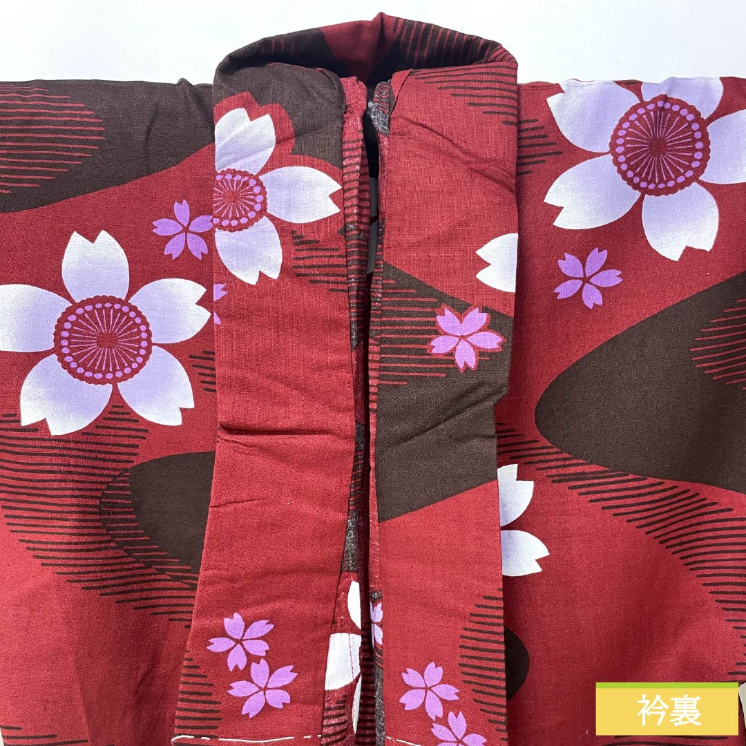 浴衣 木綿 身丈164cm 裄丈65cm Sランク 単衣 赤系 真紅色(しんくいろ) 流水 桜 1118005292412