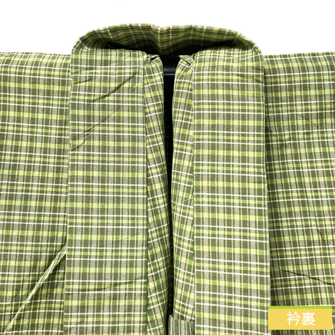 Men's cotton, S-rank, length 150cm, sleeve length 69cm, sorori kimono with basting thread, unused, single-layer, green, product number 1119001692519