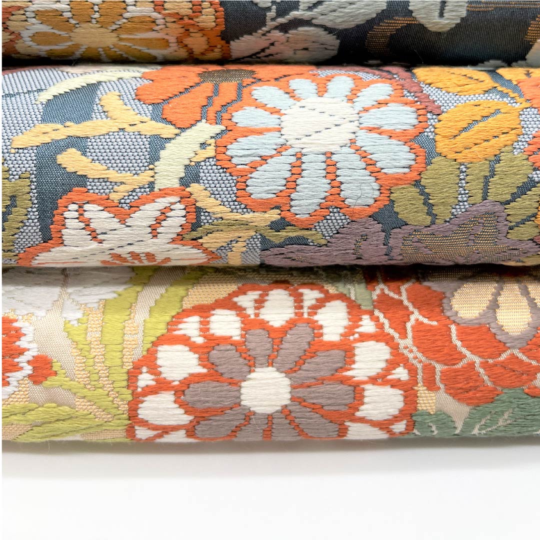 袋帯 薄縹色(うすはなだいろ) 象牙色(ぞうげいろ) 唐織 花柴竹垣紋 帯丈432cm 正絹 Aランク 六通 セミフォーマル グラデーション系 1123005353399
