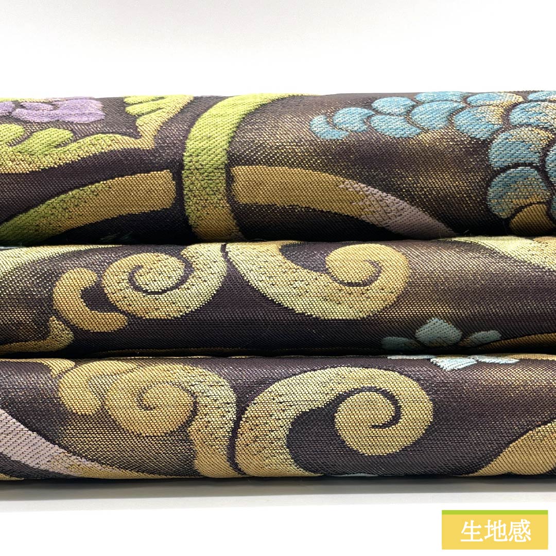 Pure silk obi with a grape arabesque and floral motif, length 440cm, S rank, six-fold, semi-formal, gradient pattern, product number 1123014822399