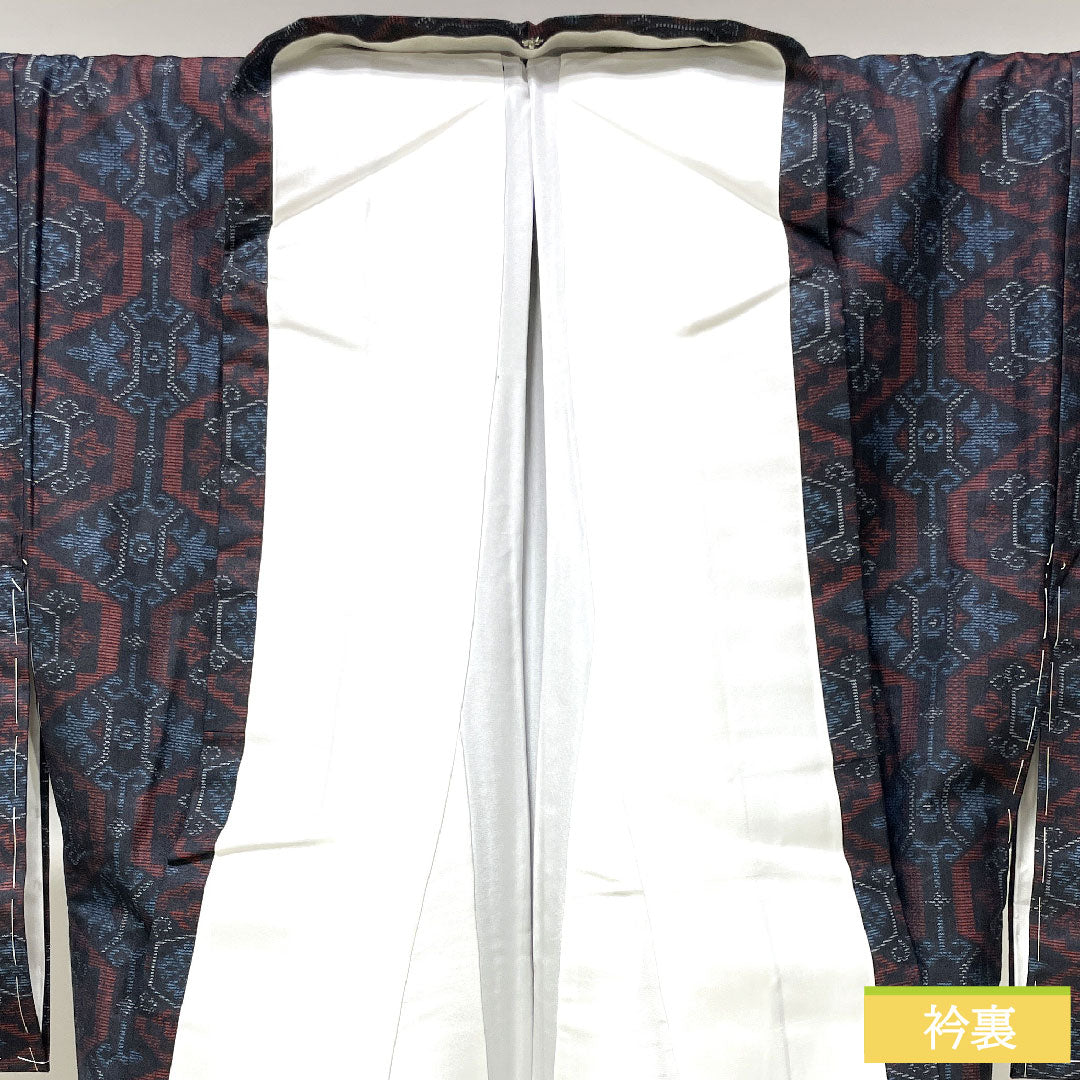Murayama Oshima, pure silk, length 156.5cm, sleeve length 65cm, ensemble, abstract pattern, basting thread included, unused, S rank, lined, navy blue, 1116003232318