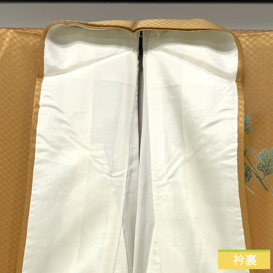 訪問着 袷 身丈163cm 裄丈66cm 枇杷茶色 京友禅 草花模様 正絹 Sランク 茶系 1112003912414