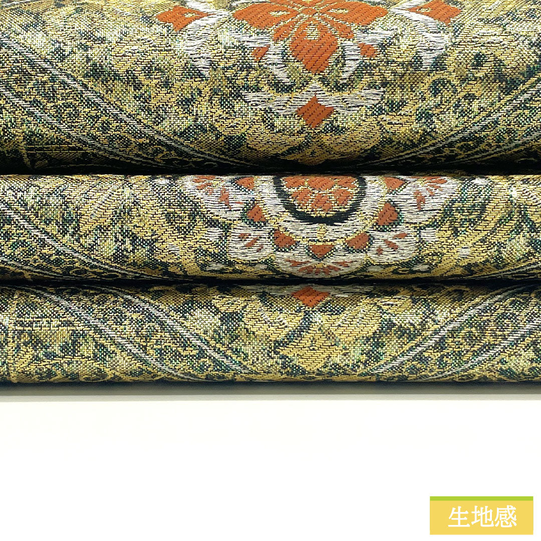 Reversible Nishijin-ori obi, pure silk, grade A, featuring the Shosoin floral pattern, length 438cm, six-pass, formal, green, product number 1123016483319