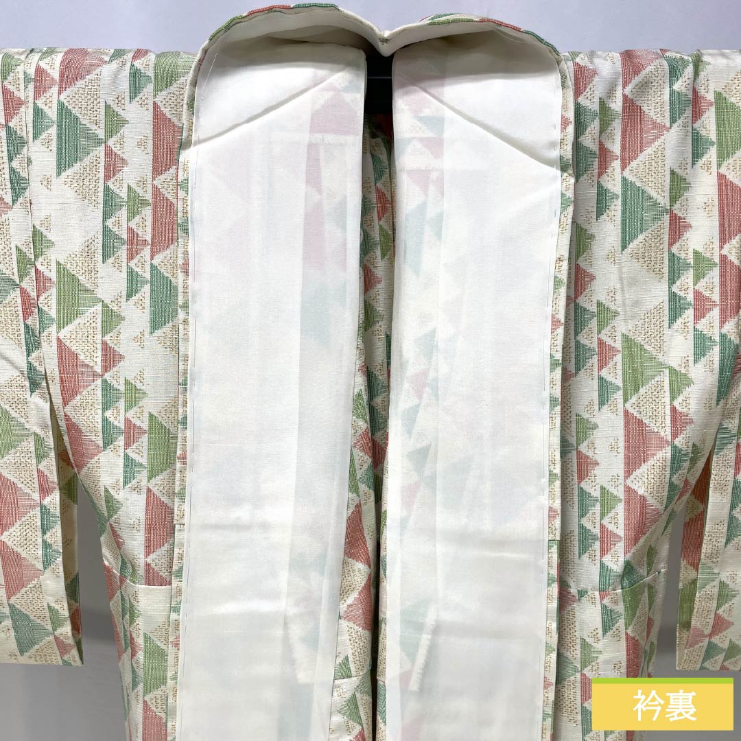 Tsumugi silk S rank, length 163.5cm, sleeve length 66cm, white lily color (shirayuriiro), scale pattern, single layer, white, 1116004252411