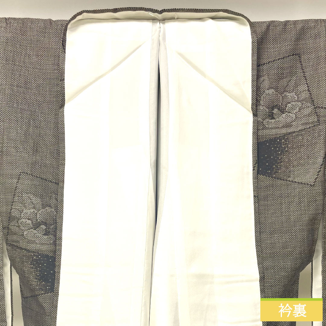 Silk pongee, Length 170.5cm, Sleeve length 67.5cm, Oshima pongee, 7 marks, Floral pattern, With basting thread, A rank, Lined, Brown, 1116003753614