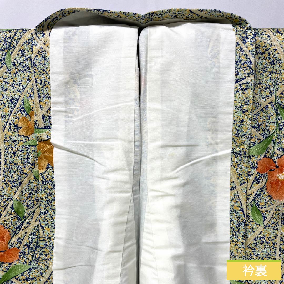 Small pattern, polyester, length 150.5cm, sleeve length 66cm, lined, navy blue, stencil dyeing, grass, flowers, S rank, navy blue, 1115005442118