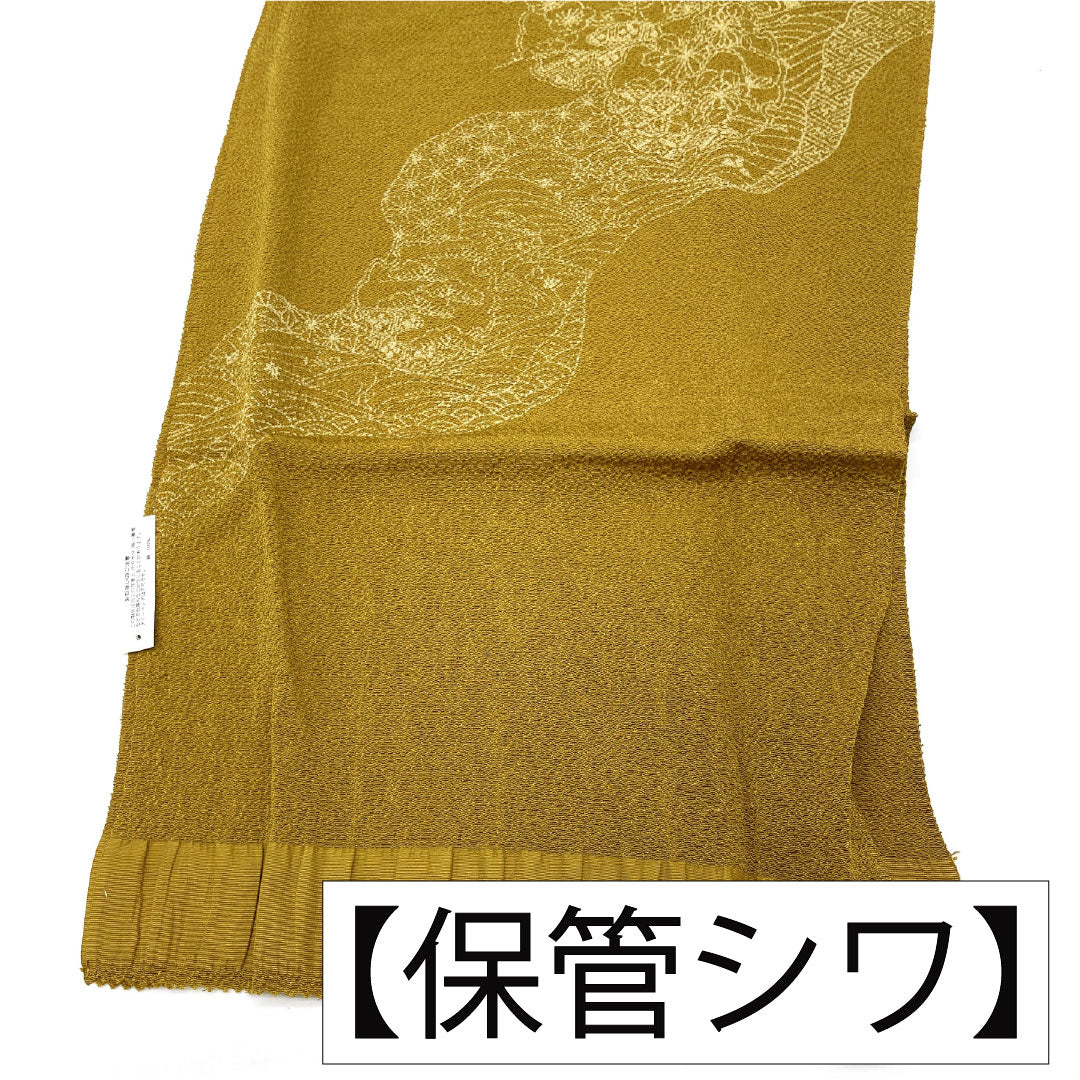(新古品) 帯締め・帯揚げセット 正絹 NEWランク 苔色(こけいろ) 路考茶色(ろこうちゃいろ) ちりめん 古典柄 長さ約160cm 幅約1.4cm カジュアル 緑系 1141000551319