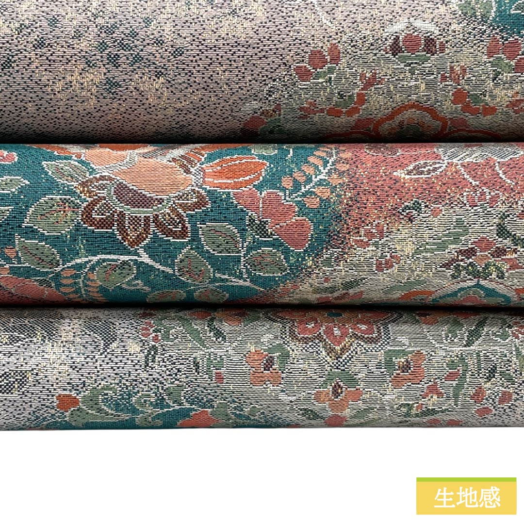 袋帯 正絹 Sランク 浪花鼠色(なにわねずいろ) 西陣織 青袋鼠色(せいたいねずいろ) 華紋 横段 帯丈432cm 六通 セミフォーマル マルチカラー 1123017792328