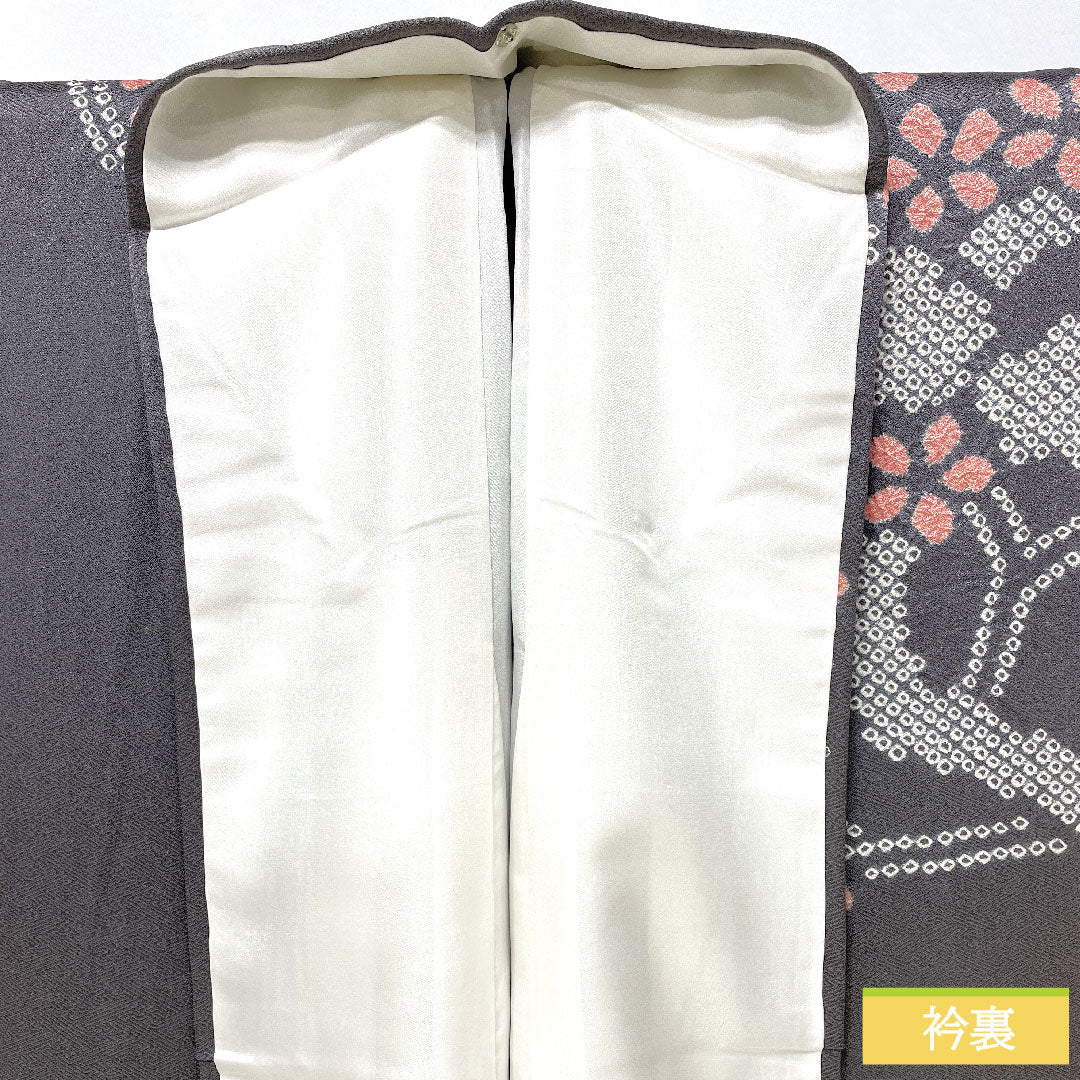 Homongi, pure silk, lined, length 164cm, sleeve length 63.5cm, indigo grey, partially dyed, cherry blossom, A rank, grey, 1112005773422