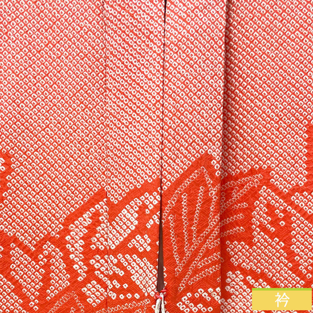 Haori (Japanese traditional coat) made of pure silk, length 78cm, sleeve length 66cm, scarlet, all-dyed, leaf pattern, with basting thread, S rank, lined, red, 1117001092912