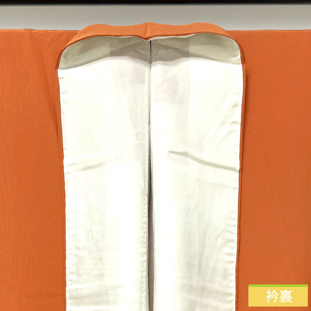 Colored Tomesode, pure silk, length 159.5cm, sleeve length 63cm, lined, red-orange, Kyoto Yuzen, historical figures and landscapes, one crest, sword and katabami, S rank, orange, 1111001422326