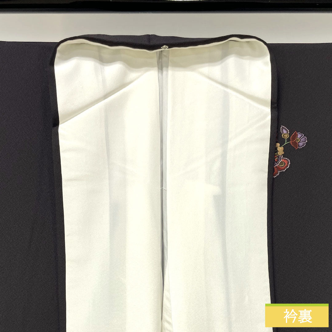 訪問着 正絹 袷 身丈167cm 裄丈67.5cm 蘇州刺繡 汕頭刺繡 しつけ糸付き 欧風文様 一つ紋 揚羽蝶 Sランク 茶系 1112003982514