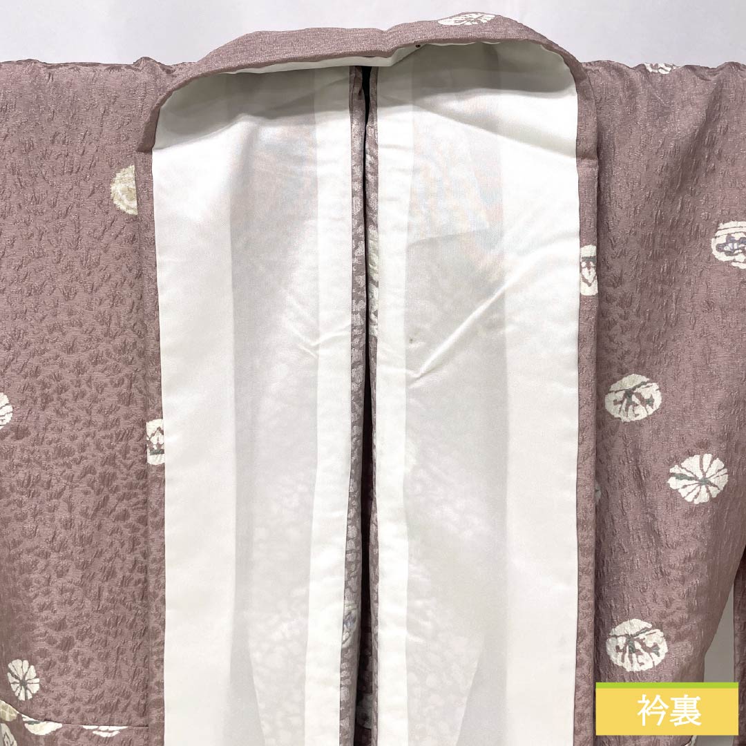 Komono Polyester S-rank length 162cm sleeve length 64.5cm unlined Naniwa-nezumi color stencil dye circle abstract pattern washable kimono pinkish 1115007972413