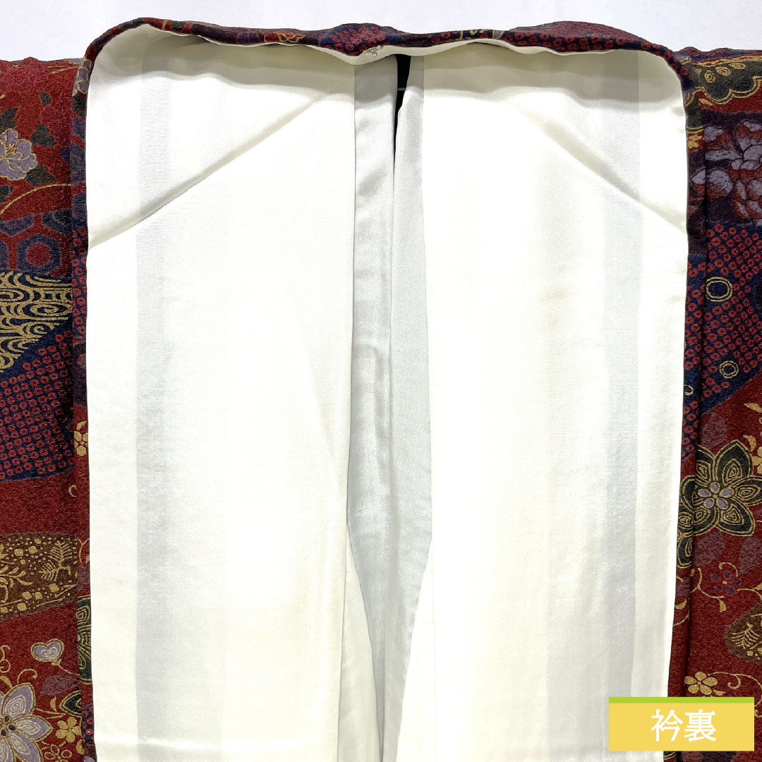 小紋 正絹 Sランク 身丈164.5cm 裄丈64.5cm 袷 小豆茶色(あずきちゃいろ) 辻ヶ花 ザ・スーパーシルク スコッチガード加工 茶系 1115007632414