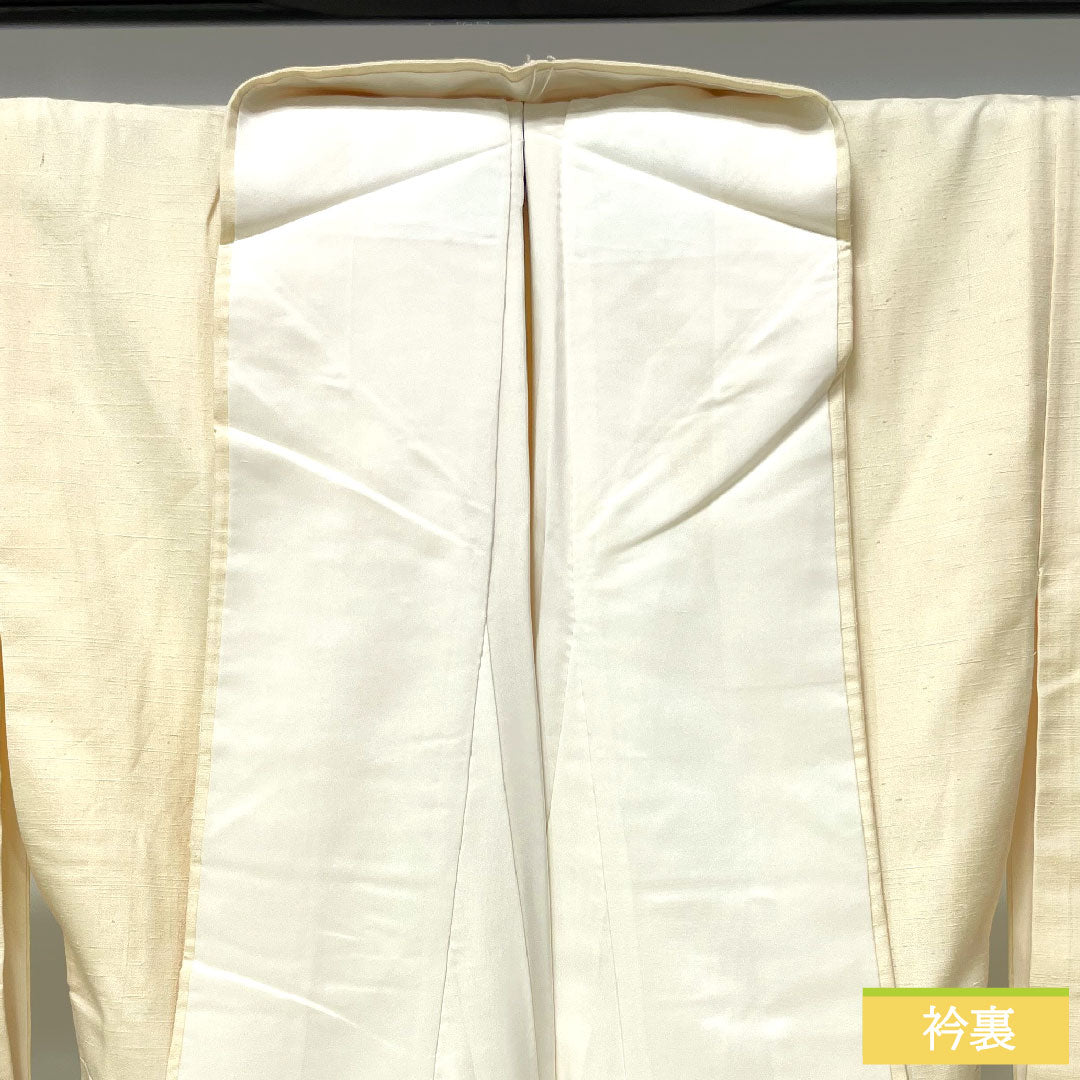 色留袖 正絹 身丈159.5cm 裄丈65.5cm 袷 練色(ねりいろ) 紬地 手描き友禅 富士山 Aランク クリーム系 1111001323315