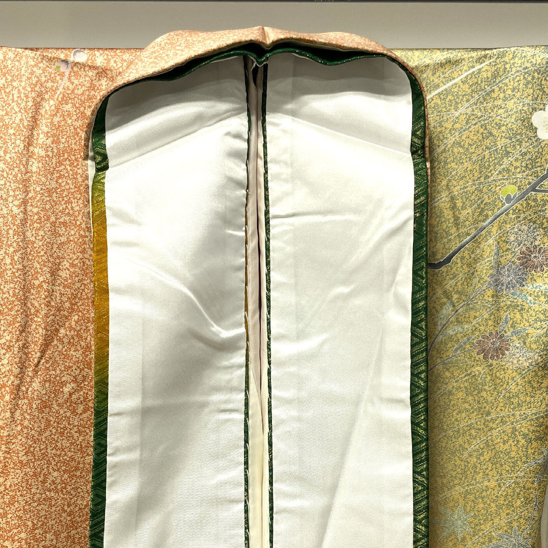 訪問着 正絹 袷 身丈163.5cm 裄丈64cm 朱華色 タタキ染 梅 菊 作家物 Sランク 朱系 1112003252416