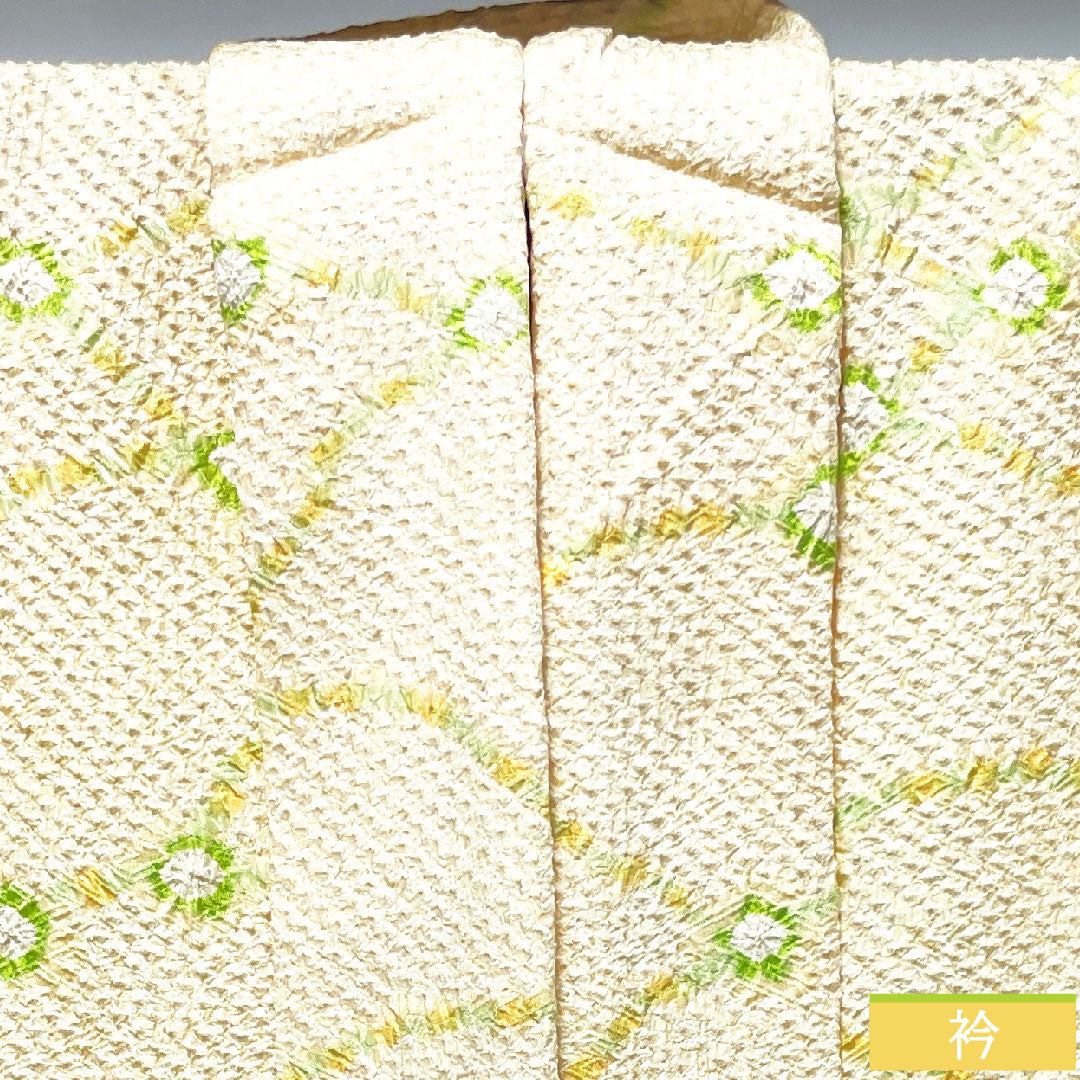 羽織 正絹 身丈82cm 裄丈63.5cm 練色(ねりいろ) 総絞り 抽象模様 しつけ糸付き Sランク 袷 黄系 1117000972923