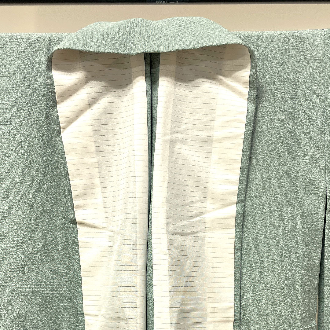 夏物 正絹 小紋 身丈160cm 裄丈65cm 浅葱鼠色(あさぎねずいろ) 江戸小紋 無形文化財伊勢型 錐彫憲雲鮫 絽 Sランク 緑系 1132001452419
