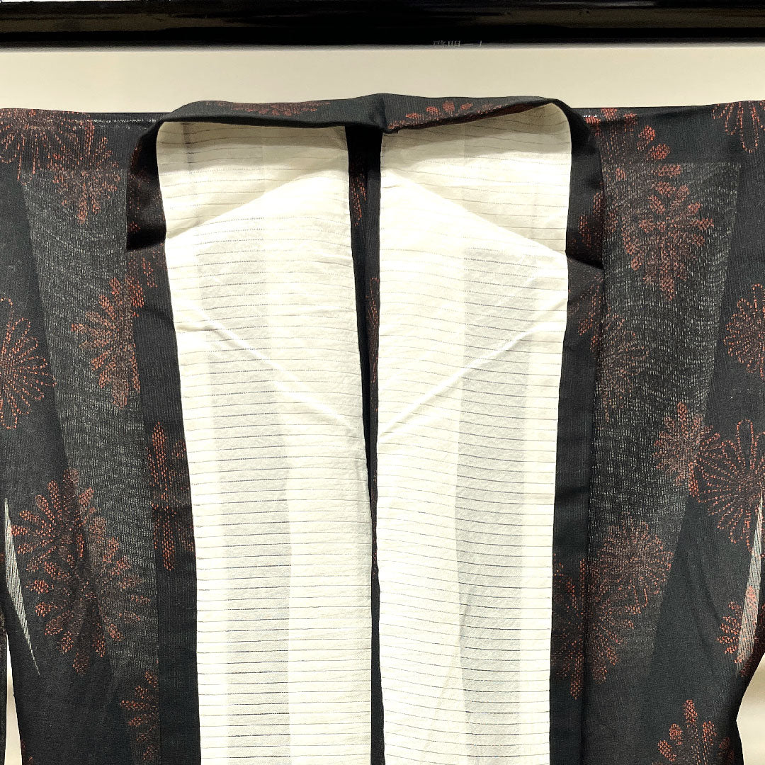 Summer kimono, polyester, pongee, length 154.5cm, sleeve length 64.5cm, Kikubishi, washable kimono, with basting thread, gauze, S rank, black, 1132000922210